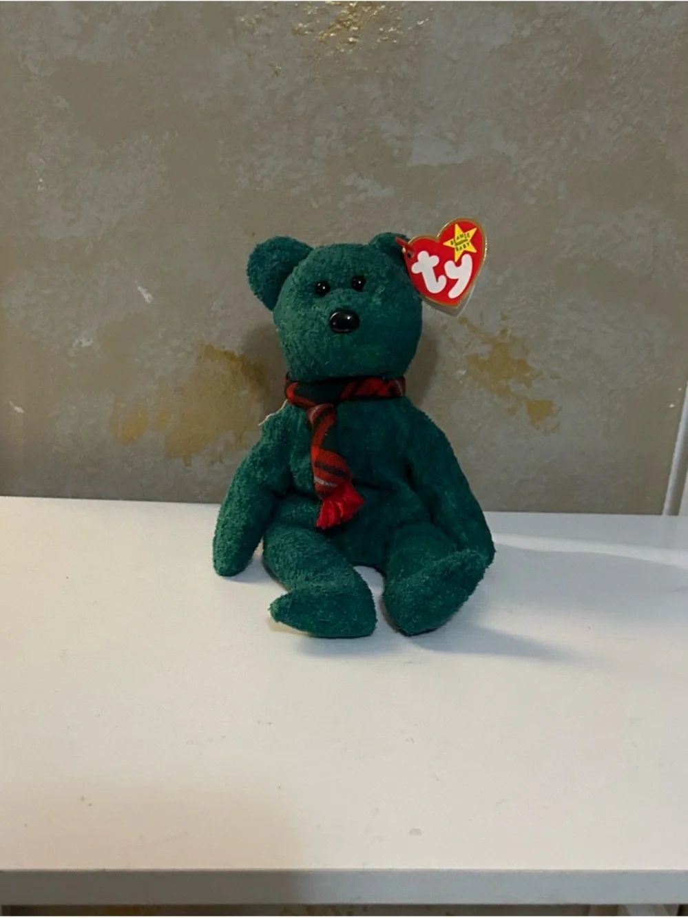 TY Beanie  Wallace Baby Green Bear Plush with Scarf - TY Brand